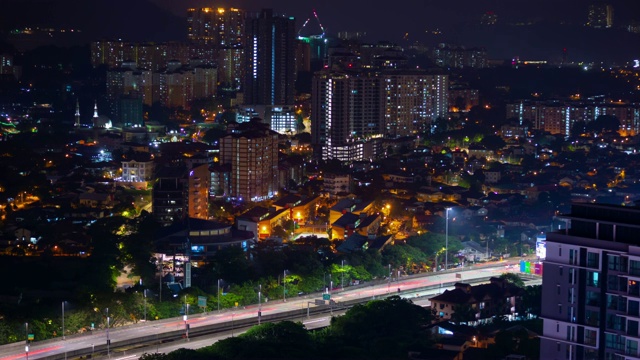 夜晚照亮吉隆坡城市景观交通道路屋顶全景4k时间间隔马来西亚视频素材