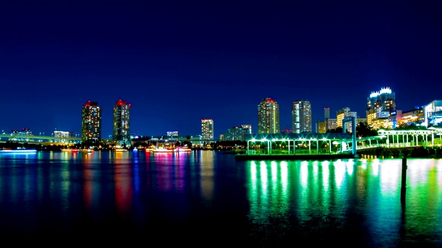 东京台场彩虹桥附近的夜景视频素材