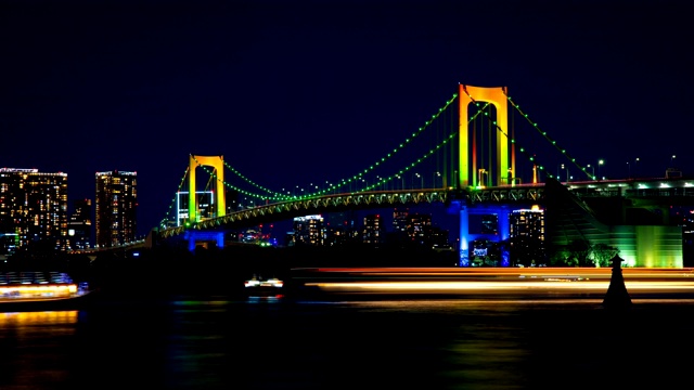 东京台场彩虹桥附近的夜景视频素材