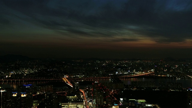 汉江夜景和首尔的城市景观，韩国视频素材