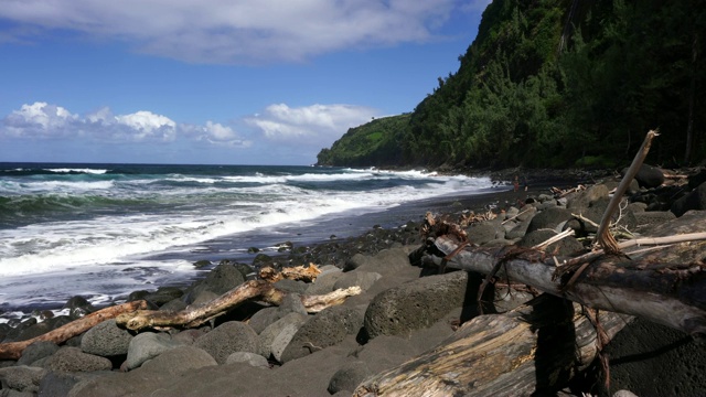 夏威夷大岛的Waipio湾黑沙滩视频素材