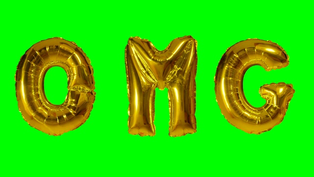 绿色屏幕上漂浮着的氦气金气球上的字母，我的天呐视频下载