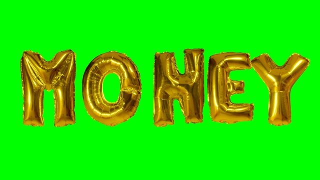 字钱从氦气金气球上漂浮在绿色屏幕上的字母视频下载