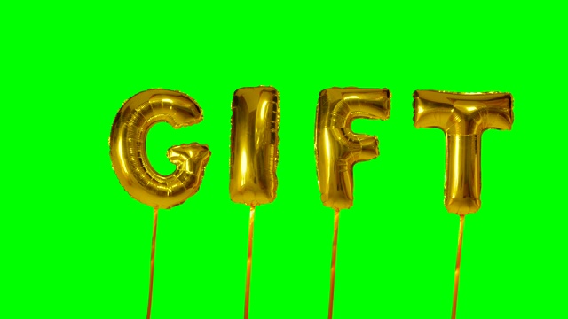 文字礼物从氦气金色气球字母漂浮在绿色屏幕视频下载