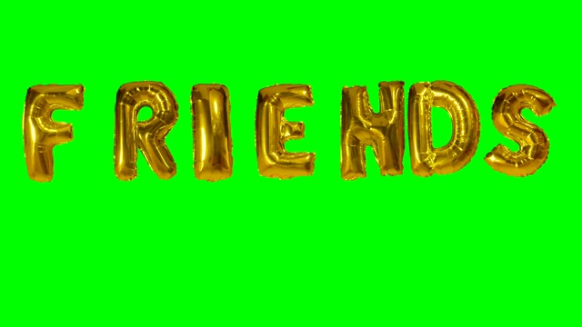 单词朋友从氦气金气球字母漂浮在绿色屏幕上视频下载