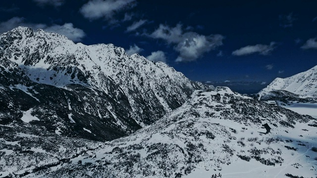 冬季仙境。的雪山风景。鸟瞰图视频素材