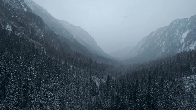 冬季仙境。的雪山风景。鸟瞰图视频素材