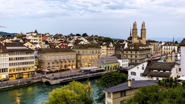 苏黎世天际线Grossmünster，延时视频素材