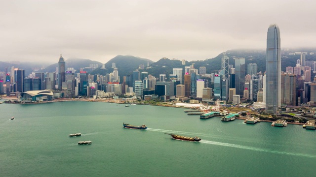 中国香港维多利亚港市区交通的超远景鸟瞰图视频素材