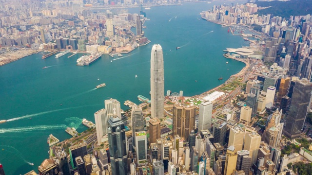 中国香港维多利亚港市区交通的超远景鸟瞰图视频素材