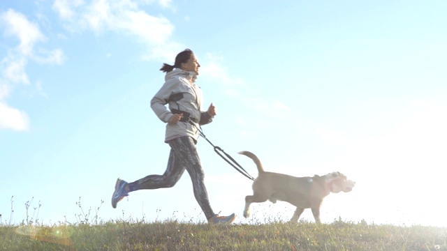 母与他的小猎犬和幸福的微笑视频素材