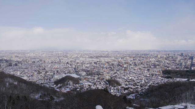 城市在冬天被雪覆盖的顶视图视频素材