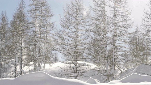 在一个阳光明媚的日子里，雪山景观。视频素材