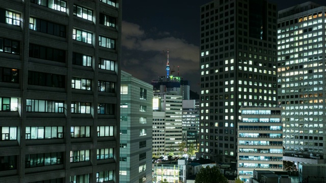 夜景N汉城塔(旅游景点)后面的城市建筑在秋季汉城视频素材