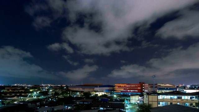 时间流逝的观点，夜空与云在城市天际线视频素材