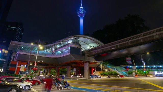 夜晚时间照亮吉隆坡城市交通街道十字路口全景4k时间间隔马来西亚视频素材