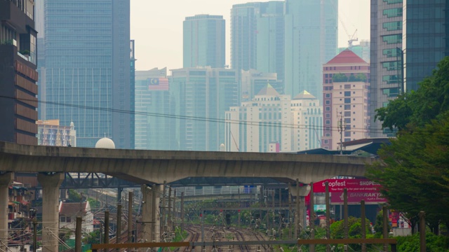 日落时间吉隆坡城市小印度地区火车交通街道全景4k时间间隔马来西亚视频素材