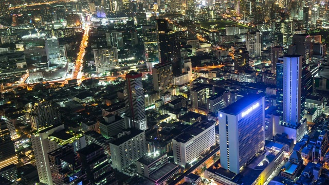 多彩的夜晚曼谷城市景观，航空时间流逝视频视频素材