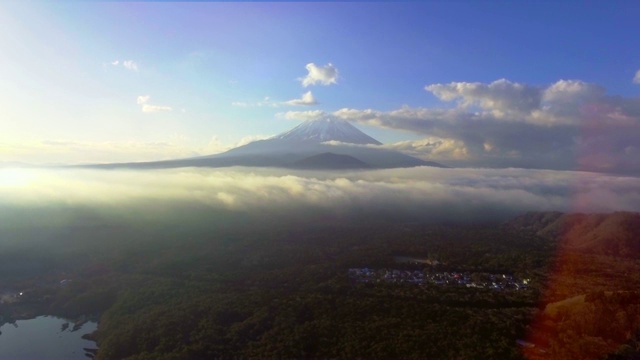 空中的富士山日出时多云视频素材