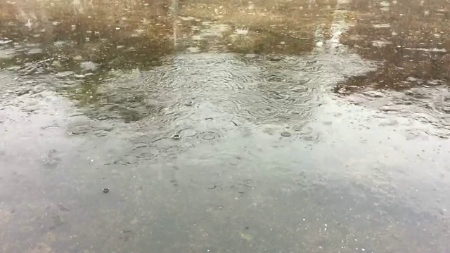 雨点落在水坑上。雨视频素材