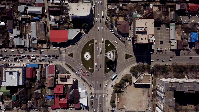 空中道路交叉口，路口俯视图，路线交通视频素材