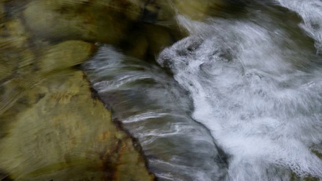 近距离的水流过潮湿的岩石视频下载