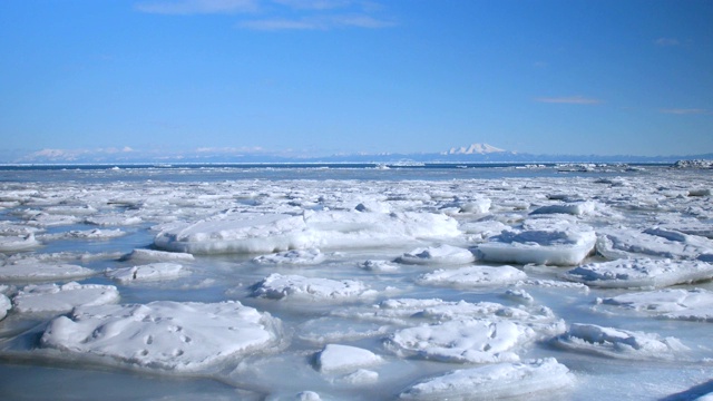 漂流冰和鄂霍次克海，北海道，日本。视频素材