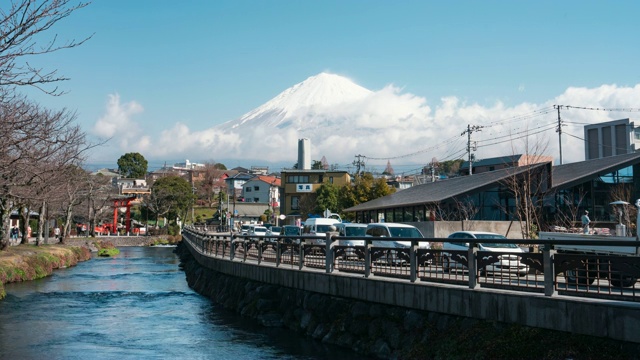 日本静冈县富士宫富士山峰，观时光流逝云移视频素材