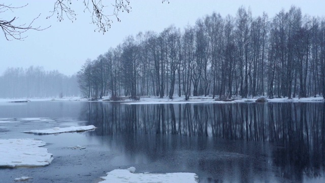 河堤冬季景观全景视频素材