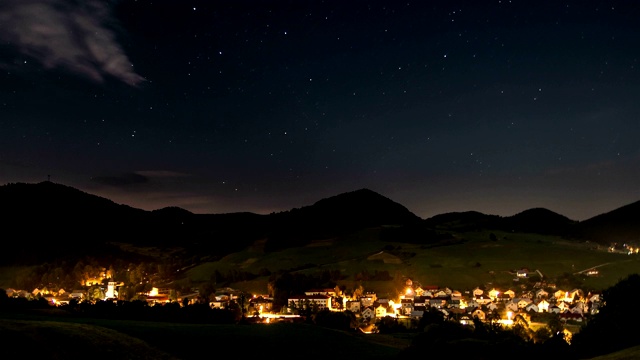 繁星点点的夜空，乡村的交通和街灯时光流逝视频素材