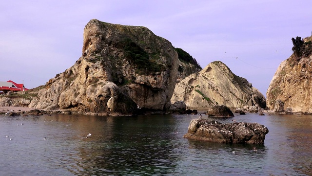 土耳其斯乐镇附近黑海上的岩石岛屿视频素材