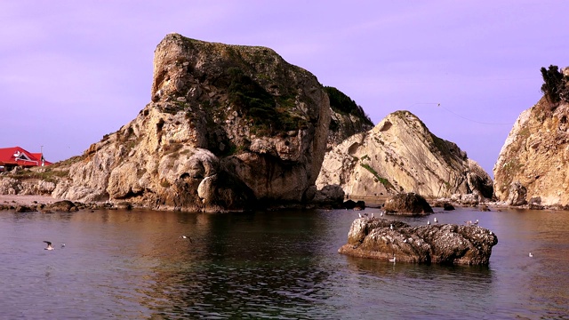 土耳其斯乐镇附近黑海上的岩石岛屿视频素材