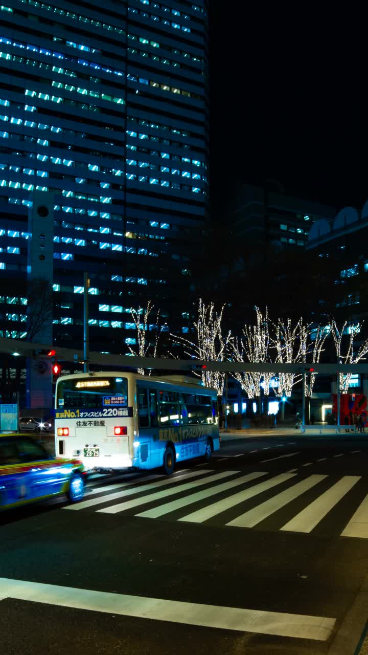 夜深时分在新宿十字路口垂直视频素材