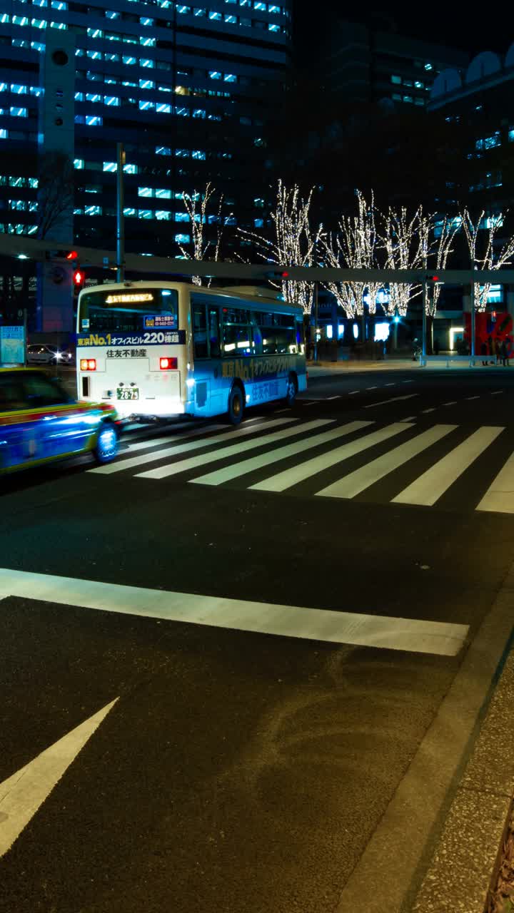 夜深时分在新宿十字路口垂直视频素材