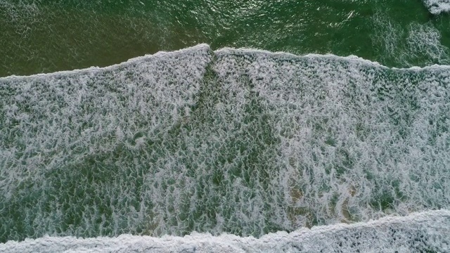 鸟瞰海浪撞击木麻黄海滩视频下载