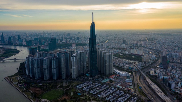 从白天到夜晚，胡志明市天际线的流逝视频素材