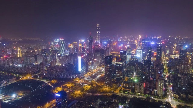 深圳夜景。福田区的摩天大楼。中国空中超级失效视频素材