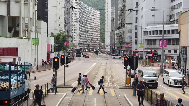 从双层缆车上观看香港街景的慢镜头。视频素材