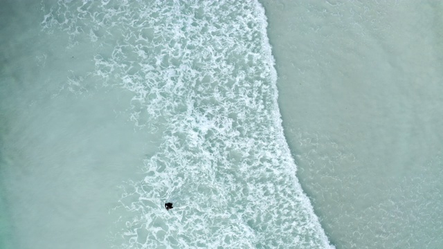 空中封锁:人在浅，浅蓝色的海水中行走-埃斯佩兰斯，澳大利亚视频素材