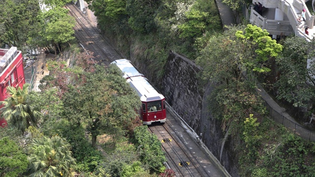 有轨电车前往中国香港太平山顶视频素材