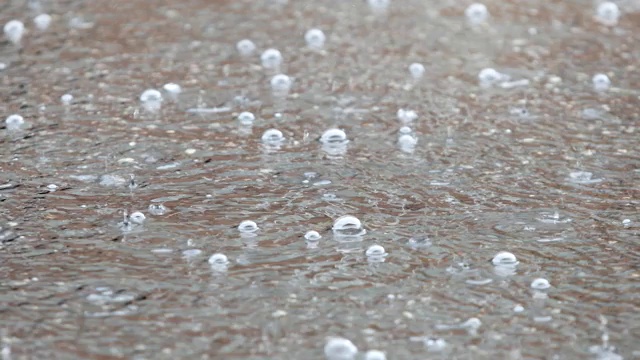 沥青上的雨滴和流动的气泡视频素材