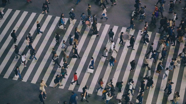 涉谷十字路口行人过马路鸟瞰图视频素材