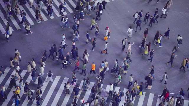 涉谷十字路口行人过马路鸟瞰图视频素材