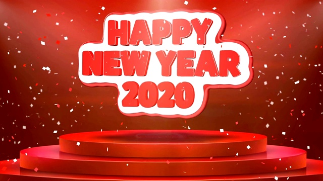 新年快乐2020文字动画舞台领奖台彩纸循环动画视频素材