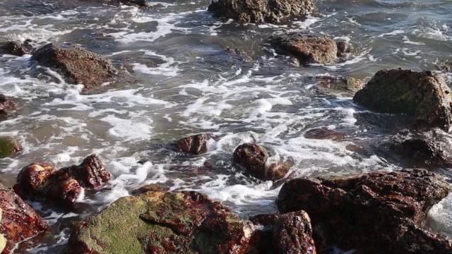 岩石，水，波浪，风，海边视频素材