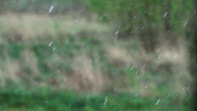 模糊的背景上下着大雨。雨天。缓慢的运动。视频素材