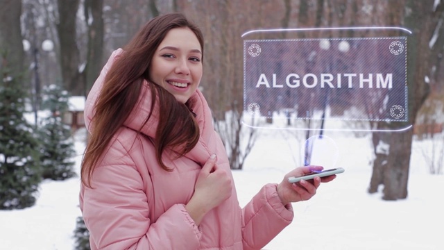 红发女孩用全息算法视频素材