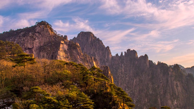 4K时间流逝日落风景黄山国家公园，雾景，(黄山)安徽，中国视频素材