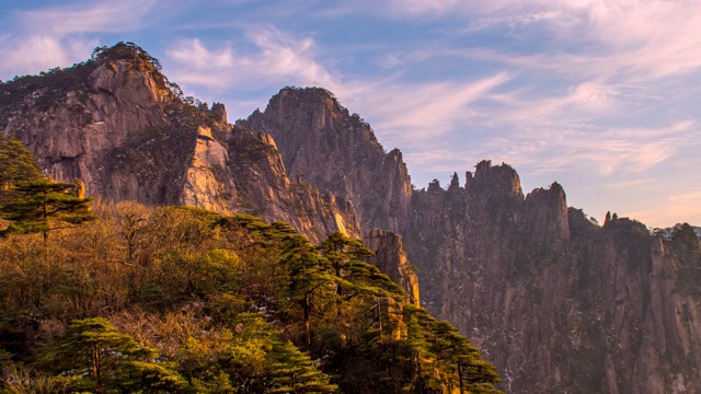 4K时间流逝日落风景黄山国家公园，雾景，(黄山)安徽，中国视频素材