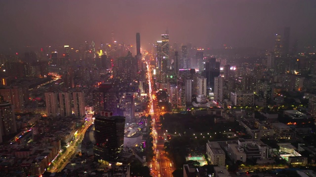 夜间照明深圳市景交通街道航拍全景4k中国视频素材